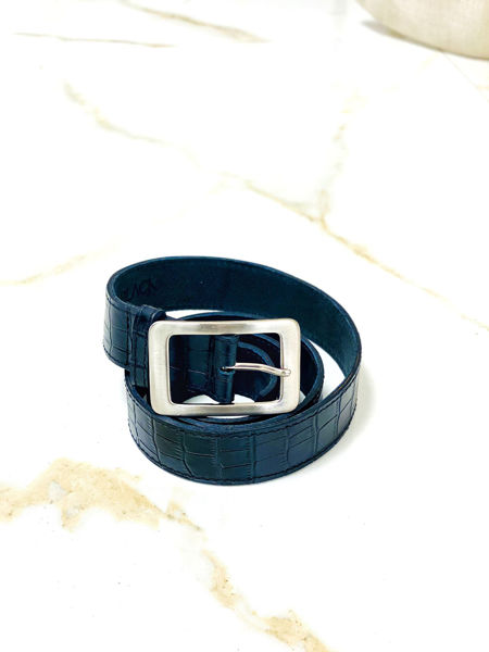 Imagen de Cinto de Cuero Negro Croco  Hebilla Rectangular