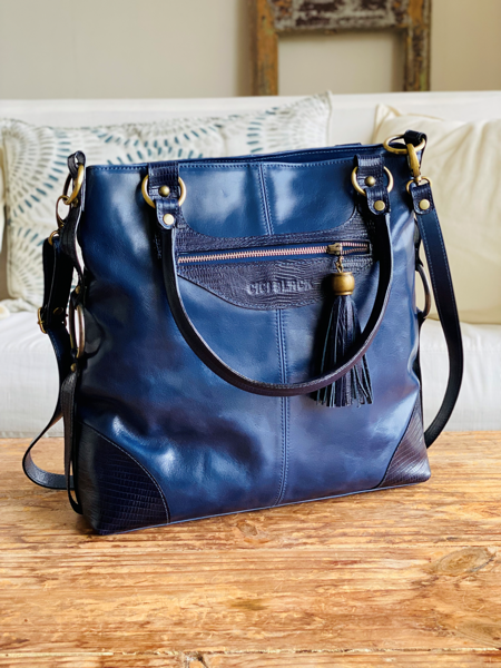 Imagen de Cartera Degas Azul Milano Lagarto