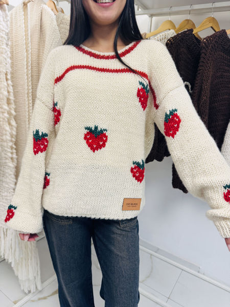 Imagen de Sweater Frutillas Crudo Lana Merino