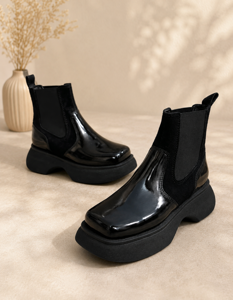 Imagen de Bota Parton Negro Charol Nobuck